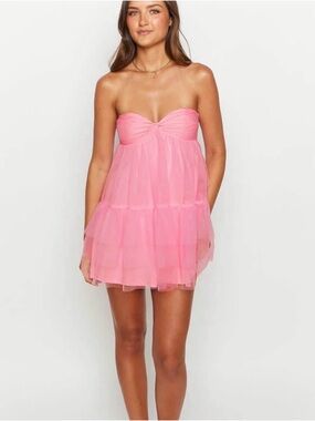 Strapless Pink Tiered Mini Dress